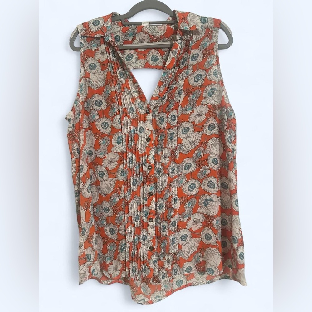 Forever 21 Floral Button-Down Blouse - Orange with open back